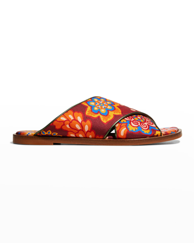 Shop La Doublej Printed Crisscross Flat Sandals In Taranta