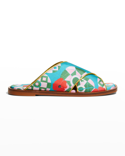 Shop La Doublej Printed Crisscross Flat Sandals In Nectar