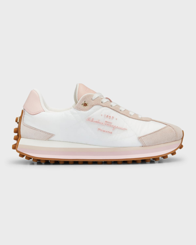 Shop Ferragamo Iggy Colorblock-heel Retro Sneakers In Pink Lemonade Bi