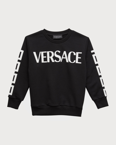 Shop Versace Boy's Greca Logo Sweatshirt In Nero Bianco