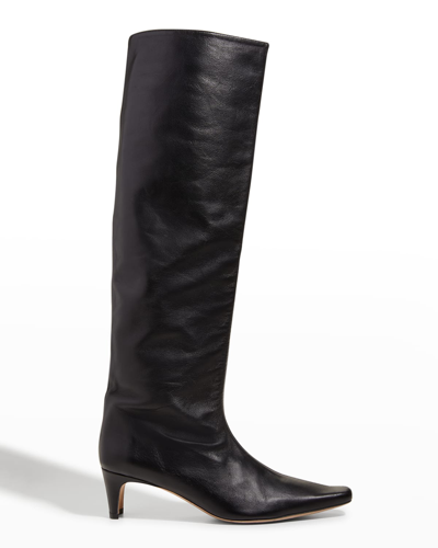 Shop Staud Wally Calfskin Knee Boots In Black