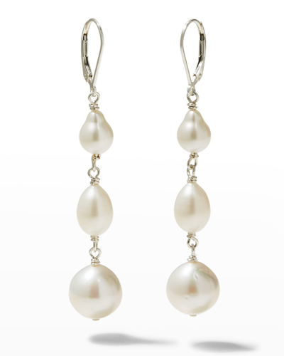 Shop Margo Morrison Triple Pearl Lever Back Earrings In White