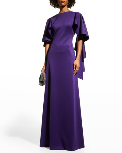 Shop Black Halo Lotus Cape-sleeve A-line Gown In Purple Rose