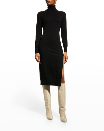 Shop Michael Michael Kors Turtleneck Slit Midi Sweater Dress In Black