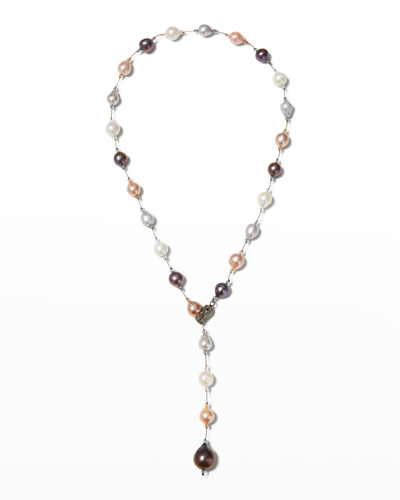 Shop Margo Morrison Pearl Lariat With Diamond Snake Clasp In Whpl