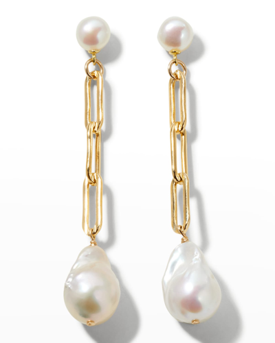 Shop Margo Morrison Baroque Pearl Drop Earrings With Paperclip Chain In Whpl