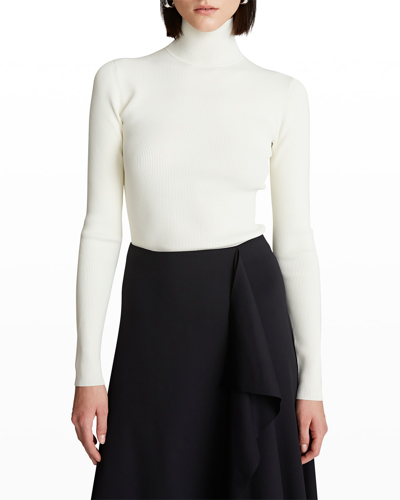 Shop Halston Ty Rib-knit Turtleneck Pullover In Ivory