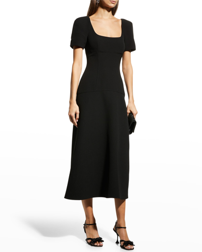 Shop A.l.c Hayden Seamed Puff-sleeve Maxi Dress In Black