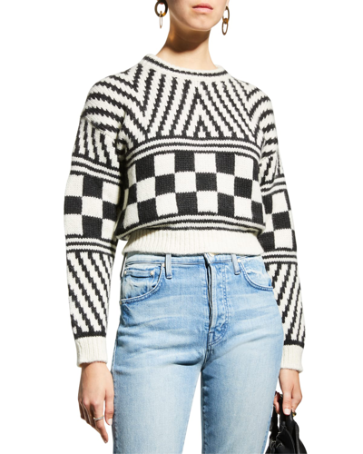 Shop Mother The Itsy Multi-printed Cropped Sweater In River Marked