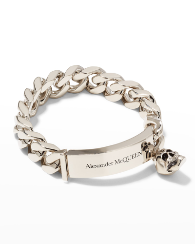Shop Alexander Mcqueen Men's Skull Id Chain Bracelet In Silver