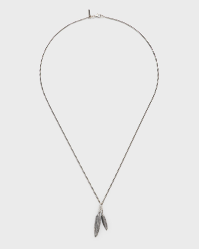 Shop Emanuele Bicocchi Men's Twin Feather Pendant Necklace In Silver
