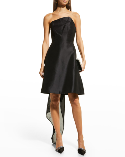 Shop Romona Keveza Detachable Silk Organza Drape Strapless Dress In Black