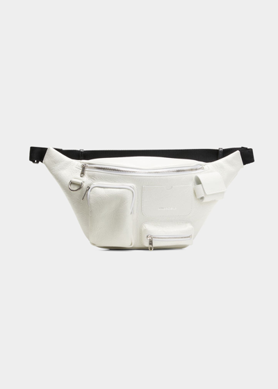 Shop Balenciaga Men's Superbusy Leather Belt Bag In Optic White