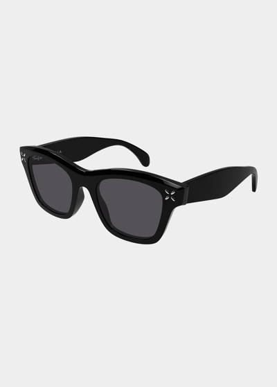Shop Alaïa Embellished Rectangle Acetate Sunglasses In Black