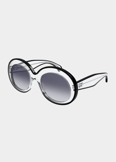 Shop Alaïa Clear Contrasting Round Acetate Sunglasses In Crystal
