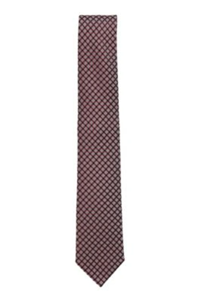 Shop Hugo Boss Jacquard-woven Tie In Silk With Check Motif- Dark Red Men's Ties