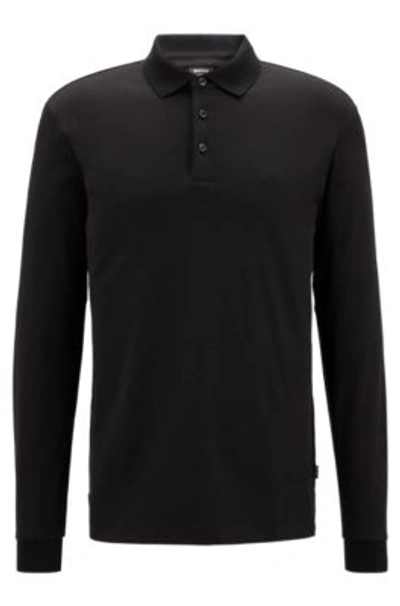 Shop Hugo Boss Interlock-cotton Polo Shirt With Embroidered Logo In Black