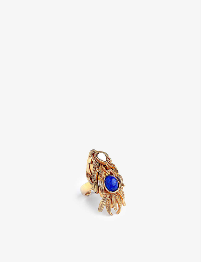 Shop La Maison Couture Sonia Petroff Dragon Fish 24ct Yellow Gold-plated Brass, Agate And Lapis Lazuli Ring