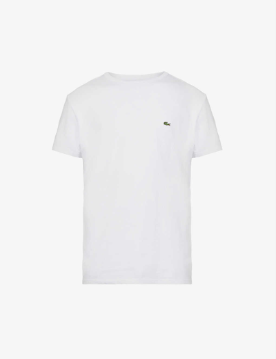 Shop Lacoste Pima Brand-embroidered Cotton-jersey T-shirt In White