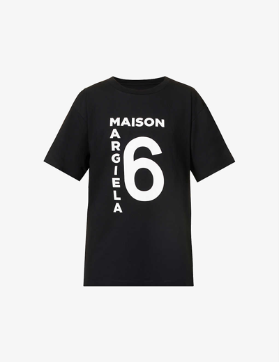 Shop Mm6 Maison Margiela Logo-[rint Cotton T-shirt In Black
