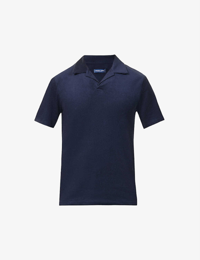 Shop Frescobol Carioca Faustino Terry Buttonless Woven Polo Shirt In Navy