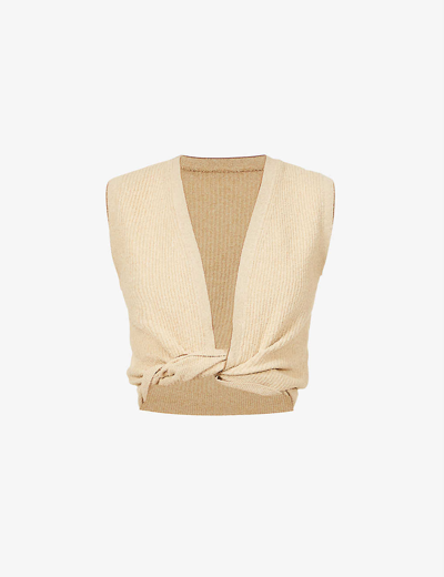Shop Jacquemus Le Haut Noué Knotted Cotton-blend Knit Top In Beige