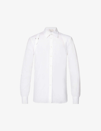 Shop Alexander Mcqueen Mens White Harness Slim-fit Stretch-cotton Shirt