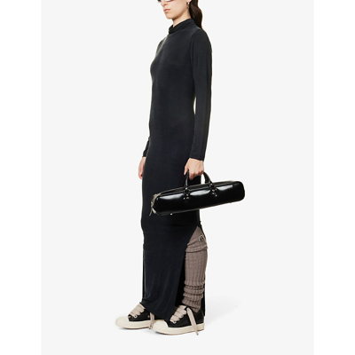 Shop Mm6 Maison Margiela Roll-neck Split-hem Stretch-woven Maxi Dress In Black