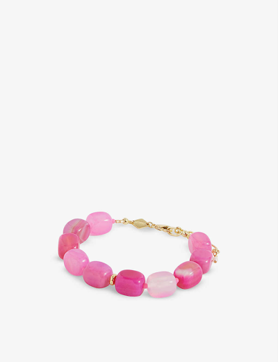Shop Anni Lu Pink Lake 18ct Yellow Gold-plated Brass, Pink Agate And Resin Bracelet