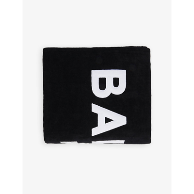 Shop Balmain Brand-embroidered Rectangular Cotton Beach Towel 180cm X 95cm In Black White