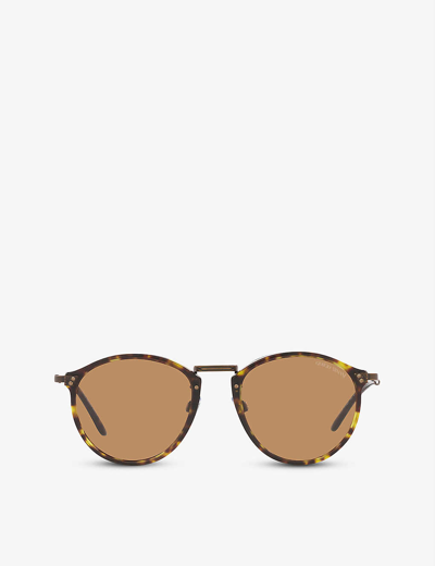 Shop Giorgio Armani Women's Brown Ar318sm Round-frame Acetate And Metal Sunglasses