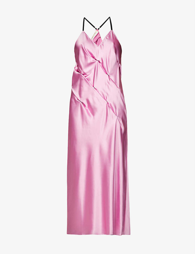 Shop Alyx Pleated Satin Midi Dress In Light Mauve