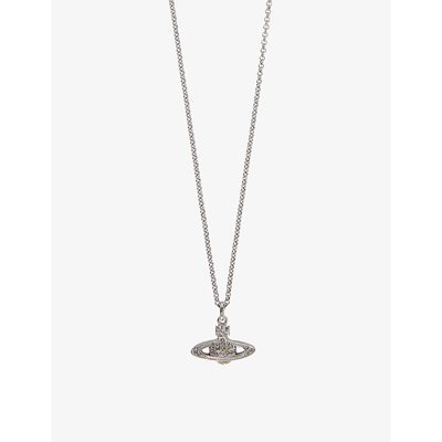 Vivienne Westwood Bas Relief Orb Mini Silver-toned Brass And Swarovski Crystal Necklace In Ruthenium Black Diamond