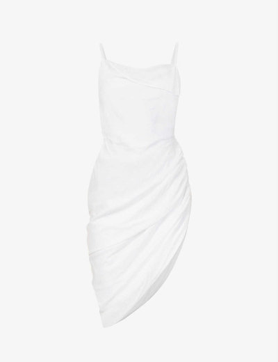 Shop Jacquemus Women's White La Robe Suadade Crinkle-texture Woven Midi Dress