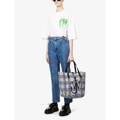 Shop Jw Anderson Chain-embellished Straight-leg High-rise Jeans In Light Blue