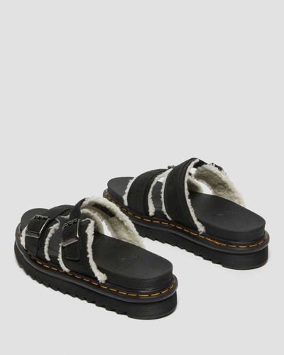 Shop Dr. Martens' Myles Suede Fur-lined Buckle Slide Sandals In Black