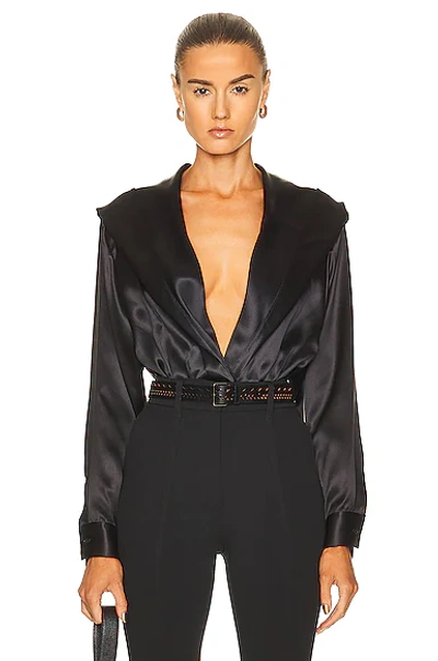 Shop Alaïa Hooded Bodysuit In Noir