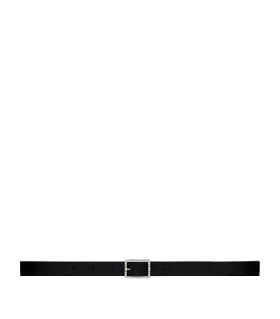 Shop Saint Laurent Leather Diamanté Belt In Black