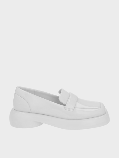 Shop Charles & Keith - Lula Patent Penny Loafers In Light Grey