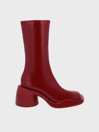 Charles & Keith Lula Patent Chunky Heel Calf Boots In Red | ModeSens