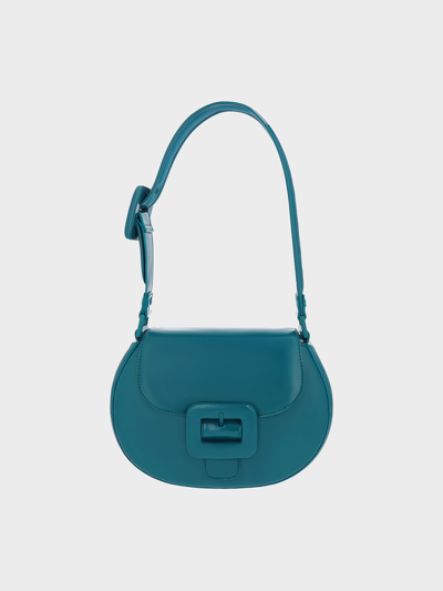 Shop Charles & Keith Lula Patent Buckled Bag In Turquoise