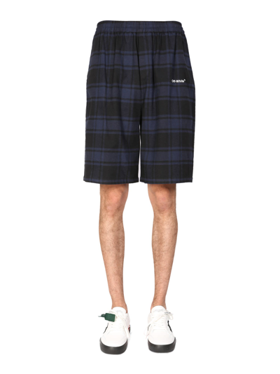 Shop Off-white Shorts With Front Logo Print In Blu