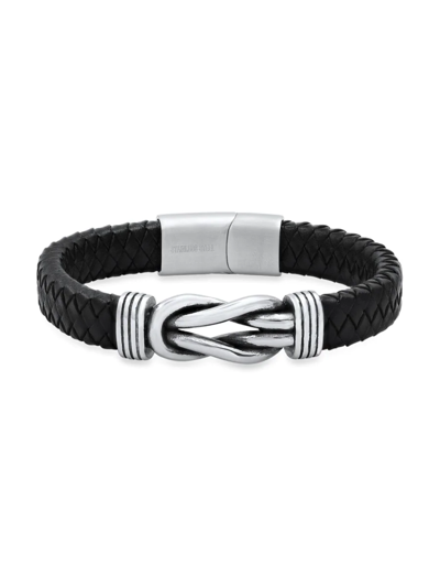 Shop Anthony Jacobs Men's Stainless Steel & Leather Braided Knot Bracelet In Neutral