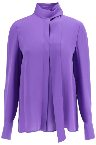 Shop Valentino Silk Shirt With Lavalliere Collar In Purple