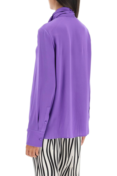 Shop Valentino Silk Shirt With Lavalliere Collar In Purple