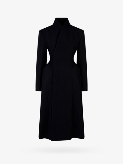 Balenciaga Black Flared Hourglass Coat In Black
