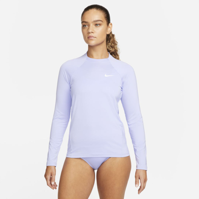 Shop Nike Women's Essential Long-sleeve Hydroguard Swim Shirt In Purple