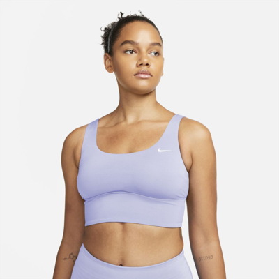 Shop Nike Women's Essential Scoop Neck Midkini Swim Top In Purple