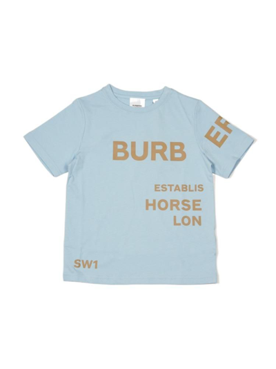 Shop Burberry Boys Light Blue Cotton T-shirt