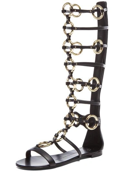 Shop Giuseppe Zanotti Chained Leather Gladiator Sandals In Black